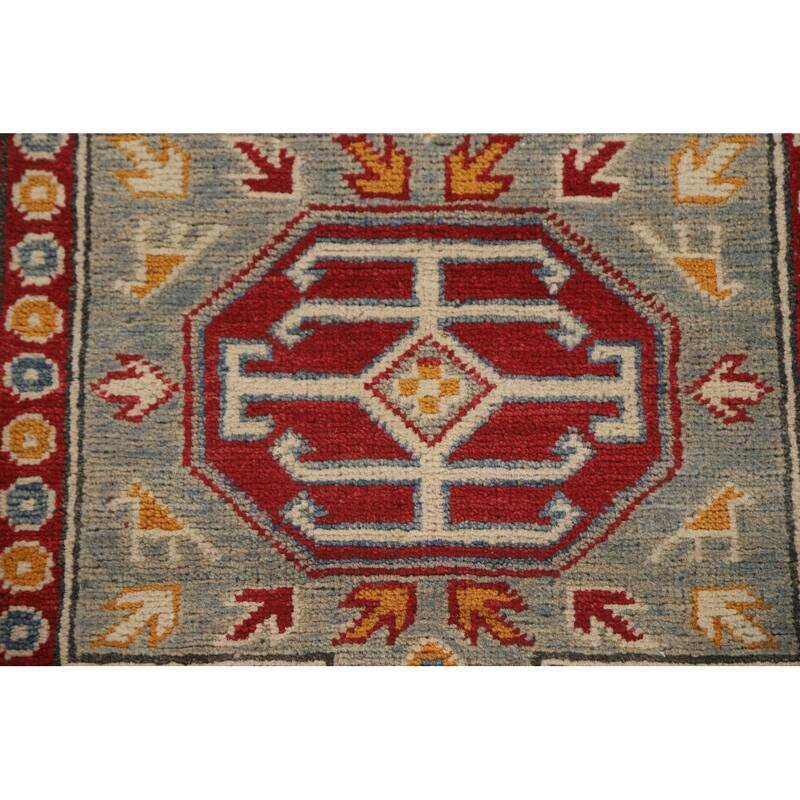 Geometric Kazak Runner Rug Hand-Knotted Wool Carpet - 2'8" x 13'6"
