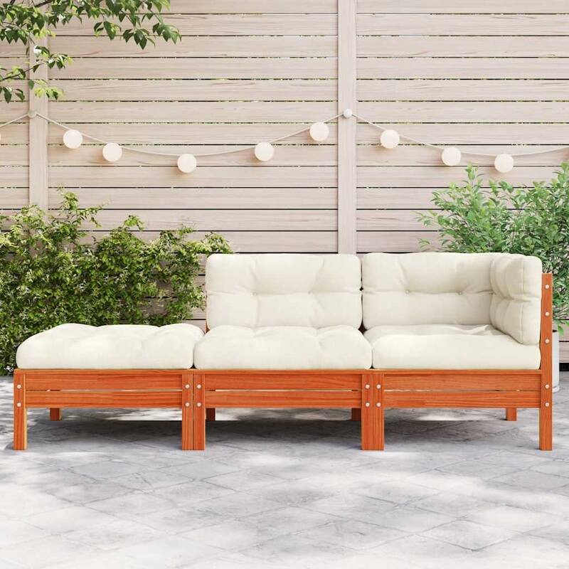 vidaXL Garden Sofa Wax Brown, Cream Solid Pine Wood Large 2-Seater - 74.4" x 24.8" x 24.6" (W x D x H)