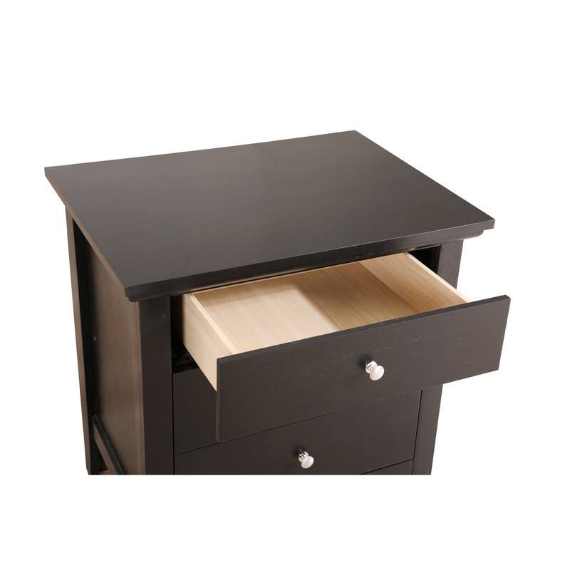 Black Nightstand 26x24x18 with Three Spacious Drawers, Compact Bedside Table for Bedroom Storage and Sleek Contemporary Look
