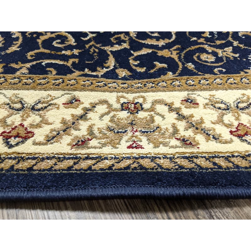 Admire Home Living Amalfi Transitional Scroll Pattern Area Rug - 2'2" x 7'7" Runner - Navy