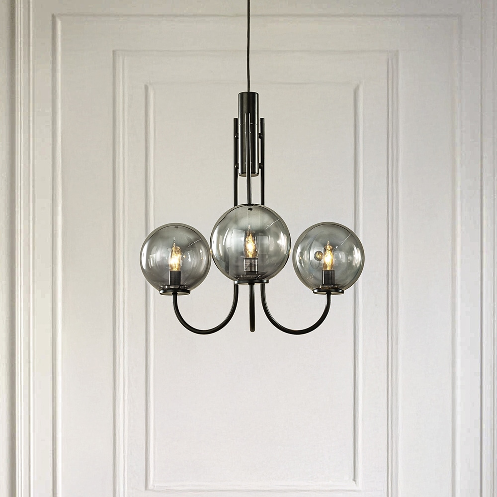 AloaDecor 3/5-Light Wide Modern Glam Smoked Glass Globe Bubble Chandelier Sputnik Black Hand Blown Glass Pendant Light