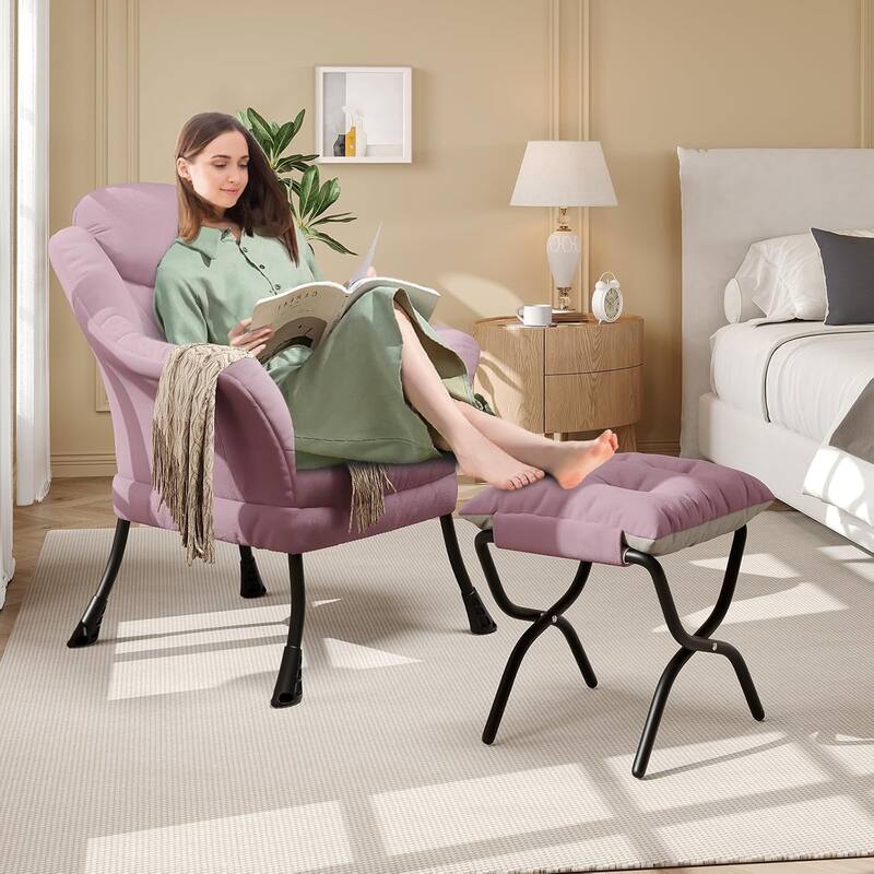 Lazy Chair, Ergonomic Reading Armchair Foldable Footrest, Modern Lounge Chair Removable Washable Cover