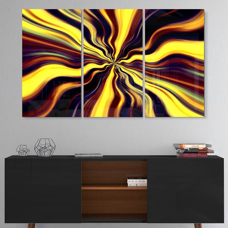Designart 'Yellow Purple Black Fantasy' Abstract Digital Art Metal Wall Art