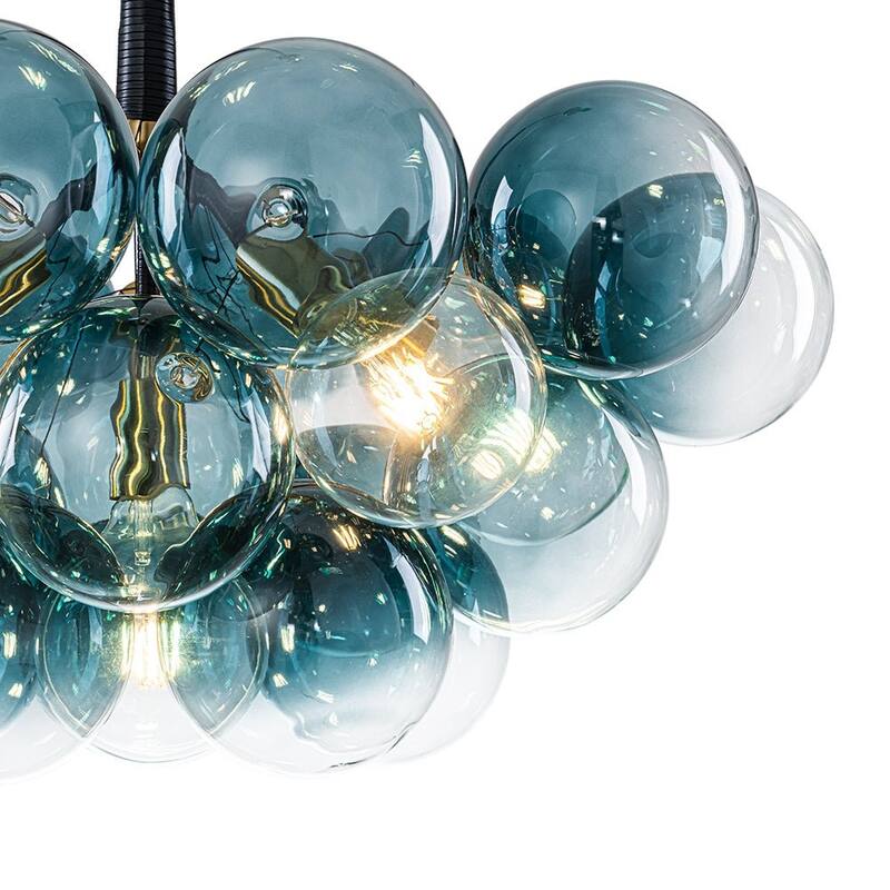 Glam Art Deco Cluster Glass Globe Blue Bubble Chandelier