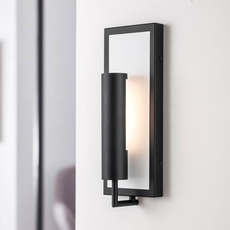1-Light Modern Black Wall Lights Rectangular Integrated LED Outdoor Wall Sconce Lantern Light - 5 in. W x 13.9 in. H x 3.5 in. D - 5 in. W x 13.9 in. H x 3.5 in. D - Black