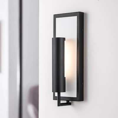 1-Light Modern Black Wall Lights Rectangular Integrated LED Outdoor Wall Sconce Lantern Light - 5 in. W x 13.9 in. H x 3.5 in. D