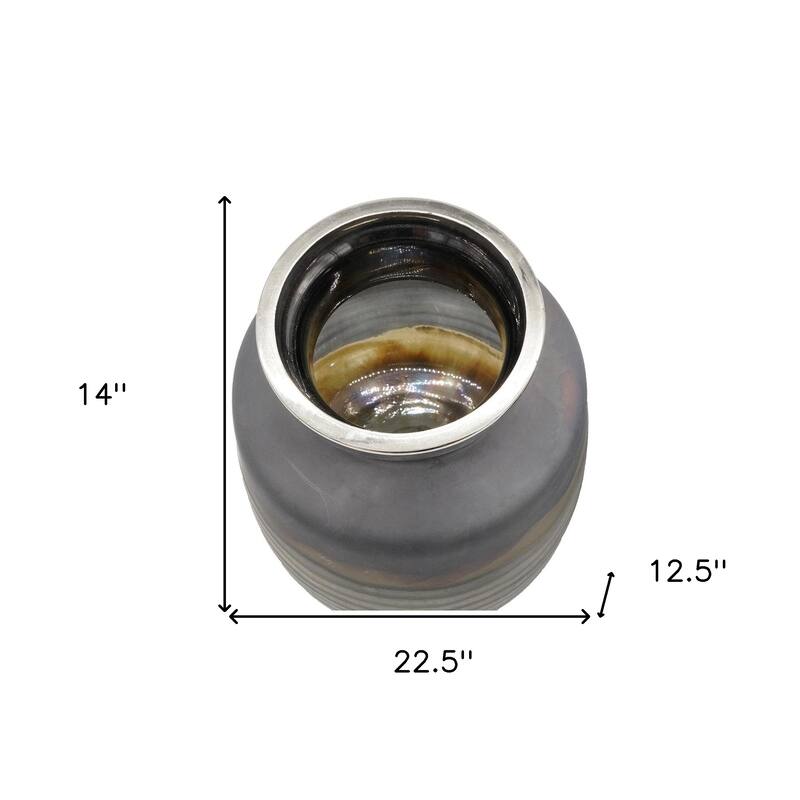 Set of Two Black And Gray Abstract Glass Round Table Vases - 22.50