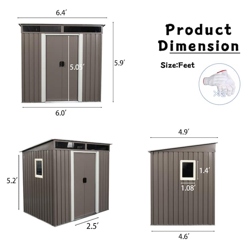 6 x 5Ft Outdoor Metal Storage Shed, Weatherproof Garden Shed w/ Double ...