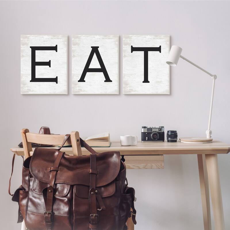 Stupell Eat Phrase Traditional Typography Minimal Farmhouse Kitchen 3pc Multi Piece Wood Wall Art Set - White
