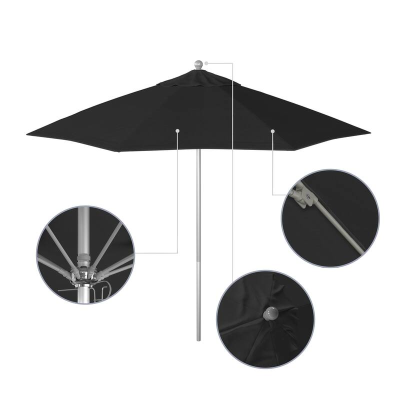 California Umbrella 9' Rd. Aluminum Frame, Fiberglass Rib Patio Umbrella, Push Open,Anodized Silver Finish, Sunbrella Fabric