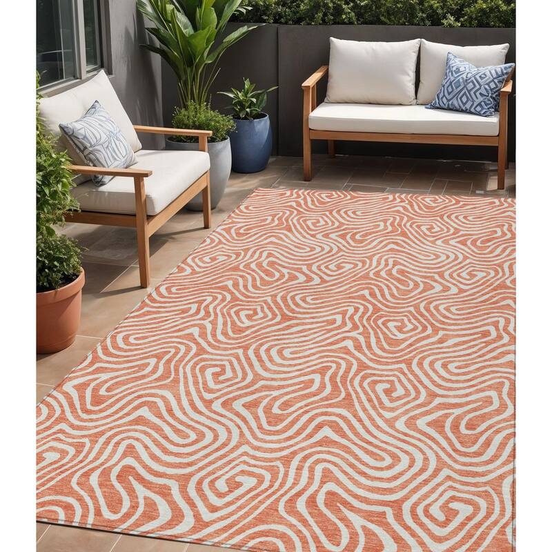 HomeRoots Abstract Transitional Rectangle Outdoor Rug - 5' X 8'