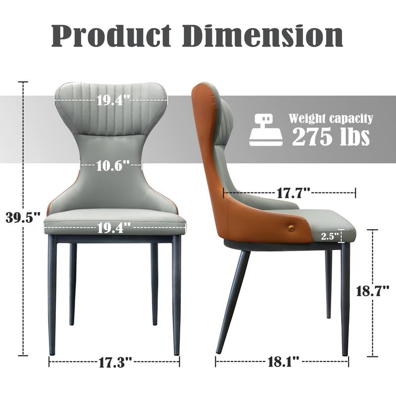 Hello Laura Modern Wingback Gray Dining Chairs - Comfortable Tufted Back (Set of 2) - N/A