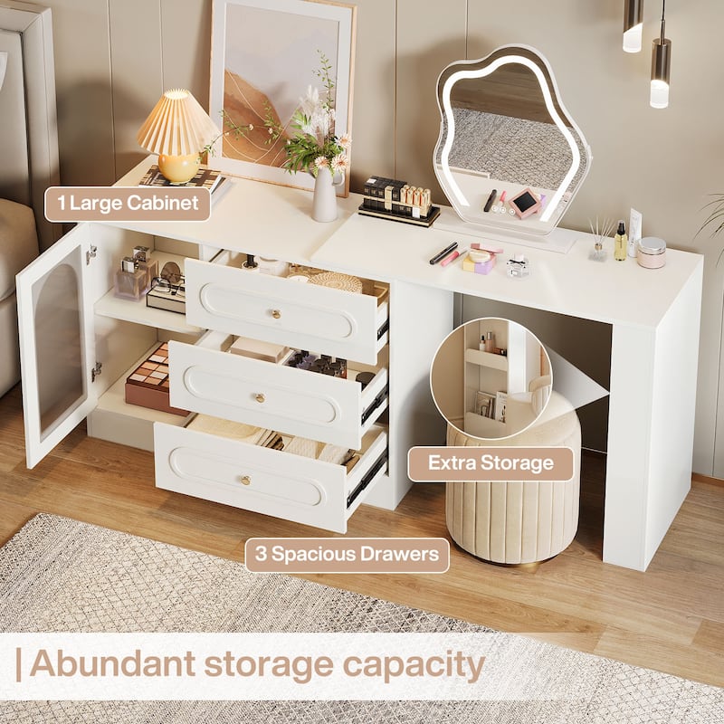 Modern 360° Rotatable Vanity Desk Dressing Table with 3 Drawers - N/A