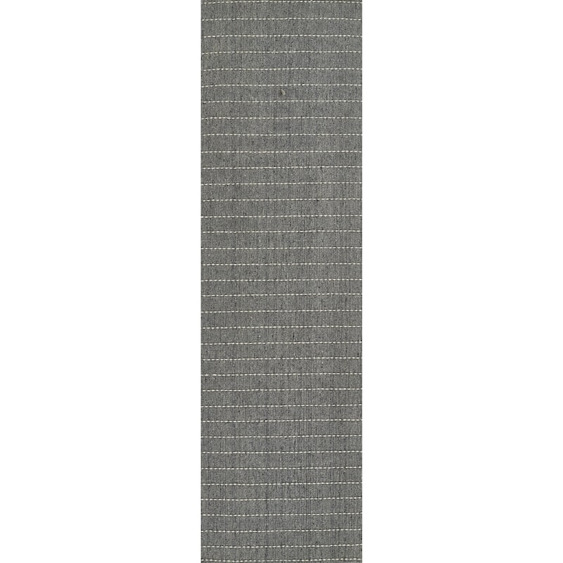 Momeni Oliver Hand Loomed Wool Blended Striped Area Rug - 2'3" X 8' Runner - Grey Blue