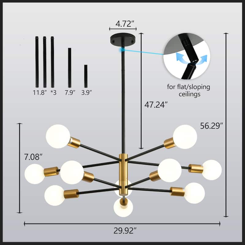 8/10/12-Light Modern Sputnik Linear Chandelier