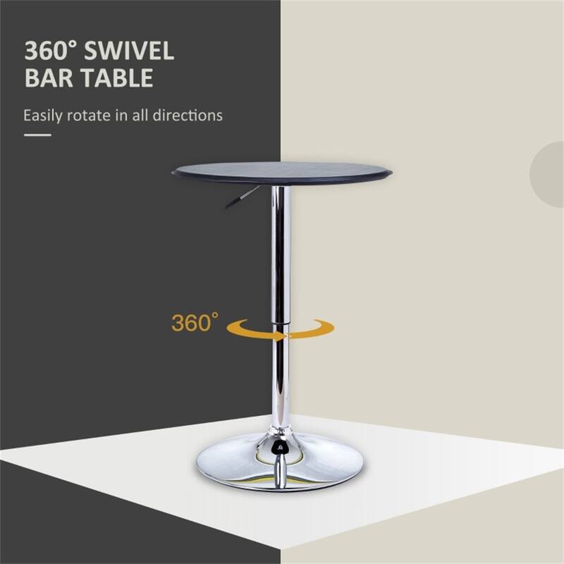 Modern Black Faux Leather Swivel Pub Table with Height Adjustable Hydraulic Lift and Steel Base - 25"Dia x 26.5"- 36.5"H