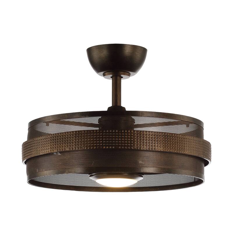 21-in Brown Rustic Cage Small Ceiling Fan/ Fandelier with Light and Remote - 21 in. D x 21 in. W x 15.5