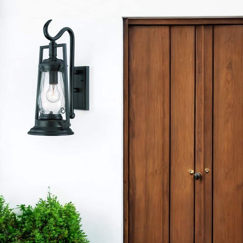 Matte Black Aluminum Outdoor Wall Lantern with Swirled Glass Hardwired LED - 10.25” x 9” x 18.5” (D x W x H)