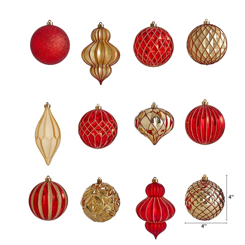 Holiday Lux Shatterproof, 12 Count Christmas Tree Ornament Set, 100mm