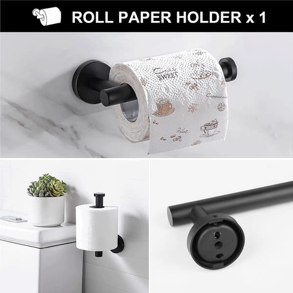 5-Piece Matte Black Bathroom Accessories Set – 16" Towel Bar, Ring, Toilet Paper Holder, Hooks, SUS304 Stainless Steel