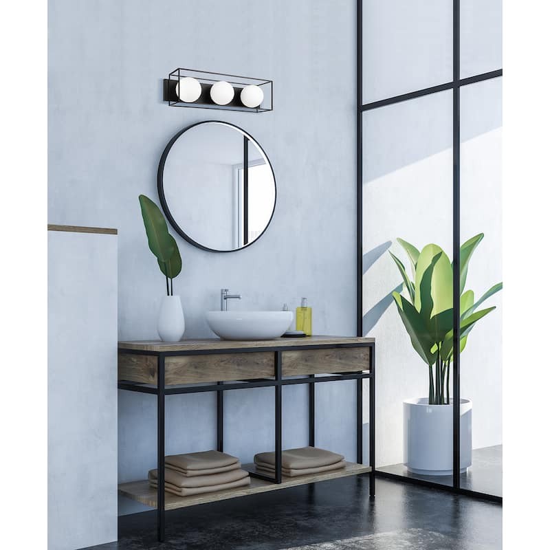 Grayson - 3-Light Bath Light - Matte Black Finish with White Glass Shade - 24.40"L x 7.10"Ext X 7.10"W X 6.89"H