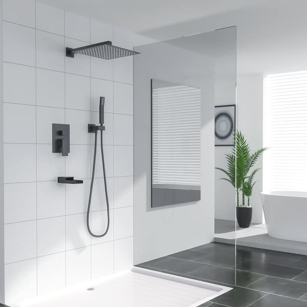 Bath Shower Faucet Set Tub Spout 12 inch Rain Shower Head with Handheld Shower System - Overstock - 34840490