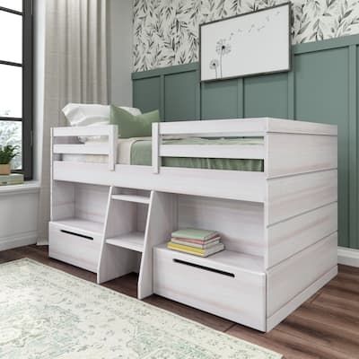 Max and Lily Farmhouse Twin-Size Low Loft with 2 Drawers