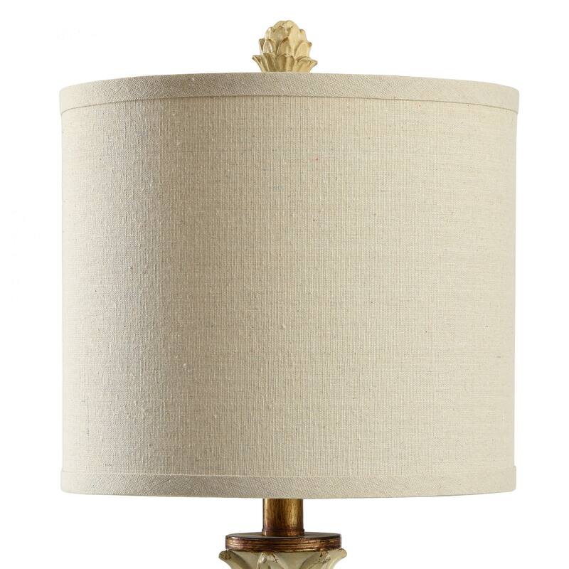 StyleCraft Mini Artichoke Distressed Aged Gold Table Lamp - Oatmeal Shade