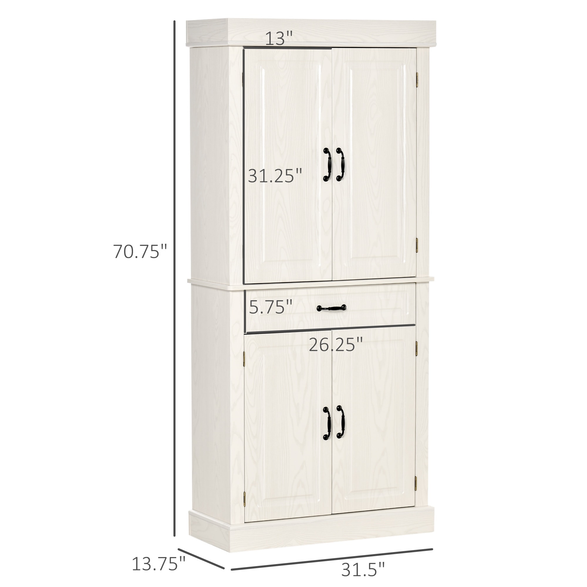 HOMCOM 71-in. Freestanding 1-drawer 4-door Kitchen Pantry w/ 2