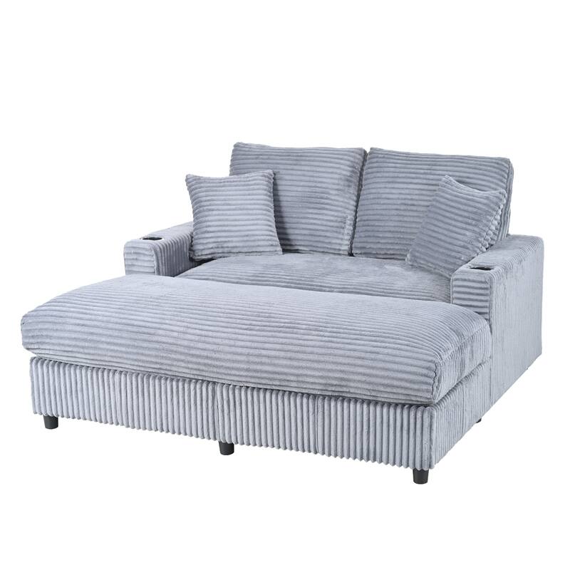 GDFStudio - Polyester 50.9" Loveseat Chaise with Cup Holders