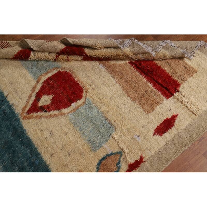 Hand Knotted Oriental 100% Wool Carpet Modern Tribal Beige & Ivories Moroccan Area Rug - 7' 10'' X 5' 7''