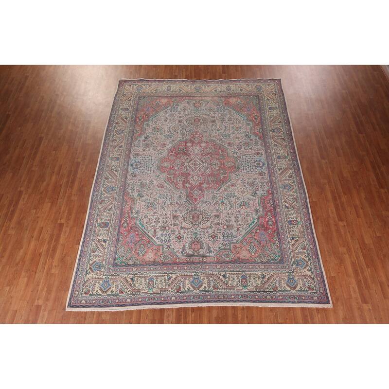 Geometric Tabriz Persian Vintage Area Rug Handmade Wool Carpet - 9'6"x 12'8"