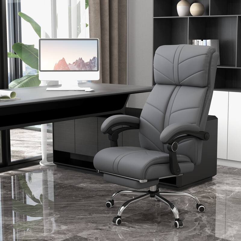 PU Leather Massage Office Recliner Chair with Lumbar Heat, Adjustable Height, Swivel Wheels