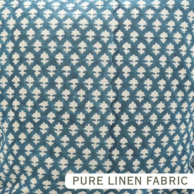 Fabdivine Handmade Block Print Floral Frill Both Side Soft Boho Pure Linen Pillow Cover