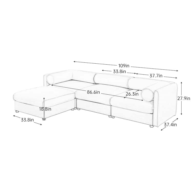 3 Seater L Shaped Sectional Sofa 109" Modular Couch with Storage Seat