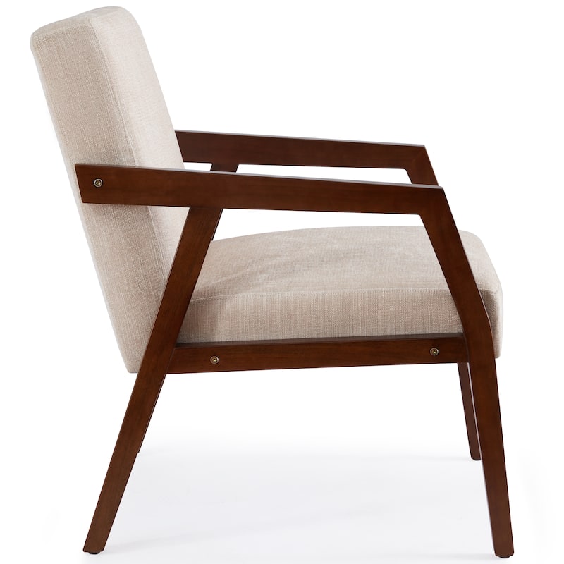 HUIMO Set of 2 Accent Armchair Solid Wooden Brownness/ White/ Blue Upholstered Mid-Century Modern Accent Chair for Living Room