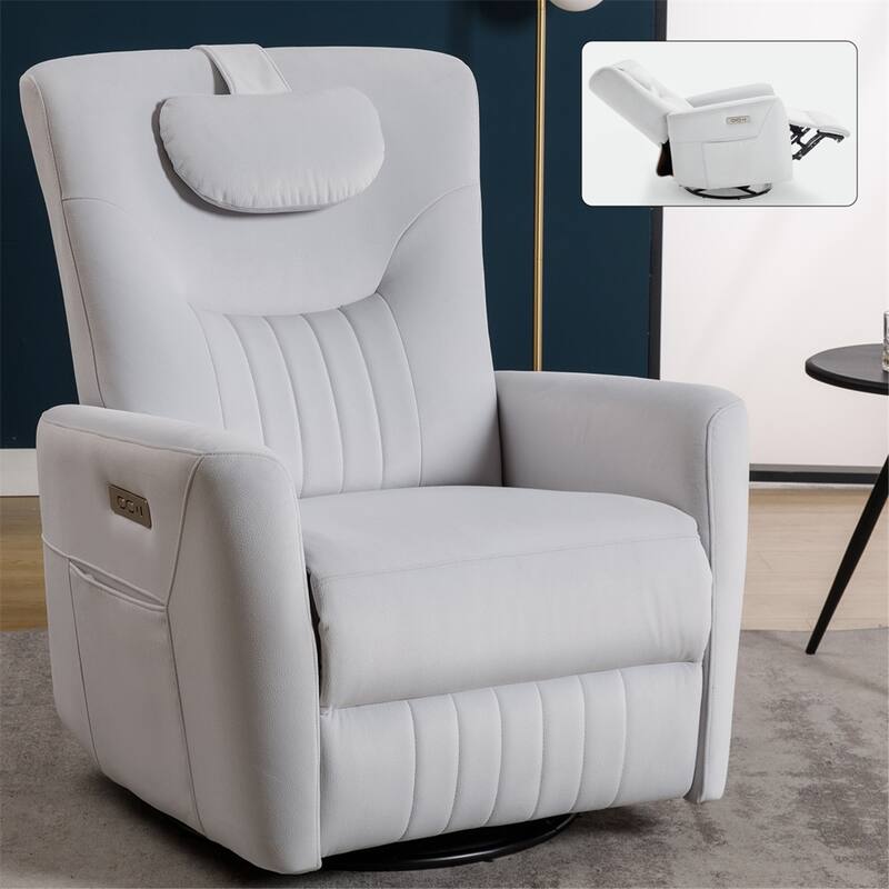 Swivel and Rocker Power Recliner Chair w/Lumbar & Neck Support Pillow