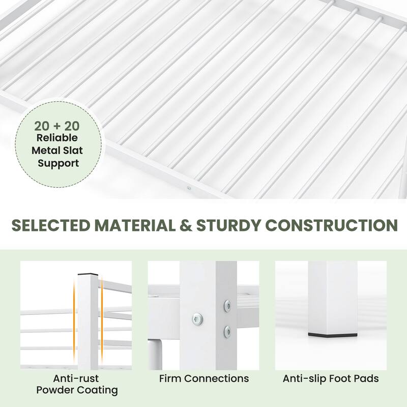 Gymax Twin Over Twin Bunk Bed Frame Platform W/Guard Rails & Side