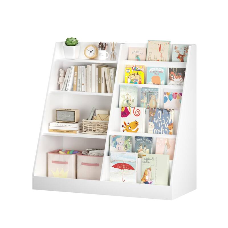 Anmytek Kids Bookcase Large Capacity Trapezoid Bookshelf Eco Friendly Wood Toy Storage Organizer Cabinet