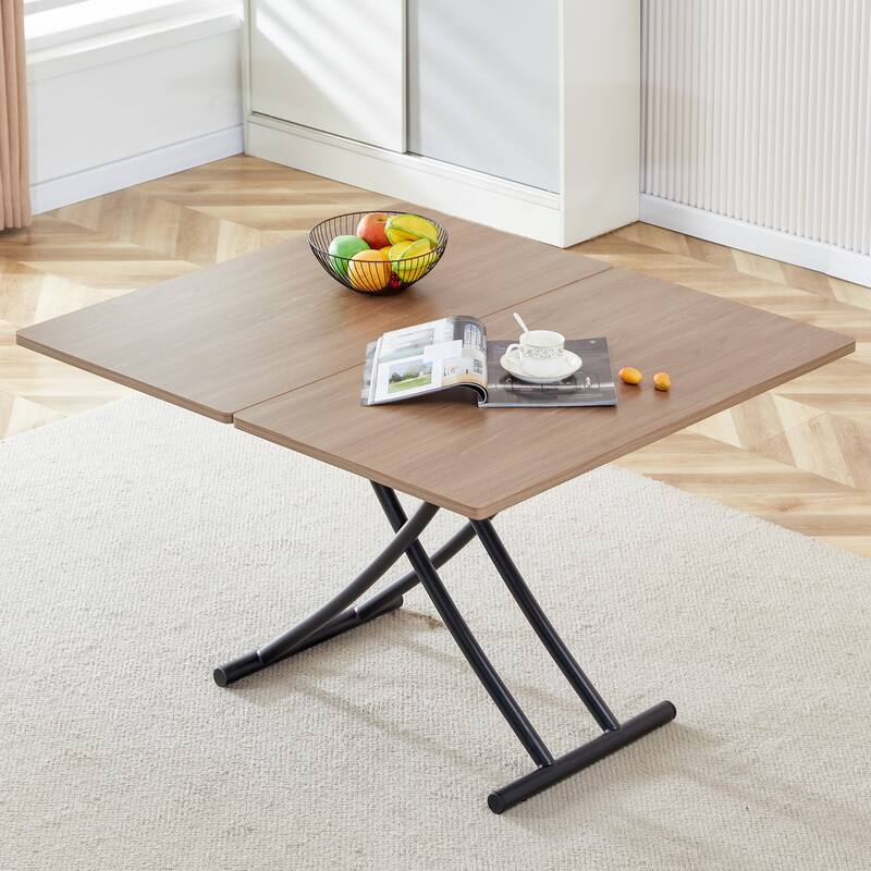 Modern lifting table, with a 0.8-inch wood grain process sticker desktop and metal legs, can be used as a dressing table