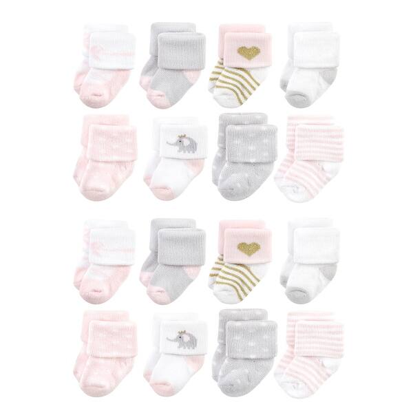 slide 1 of 1, Hudson Baby Cotton Rich Baby Terry Socks 16-Pack, Pink Gray Elephant Pink Gray Elephant - 0-6 Months