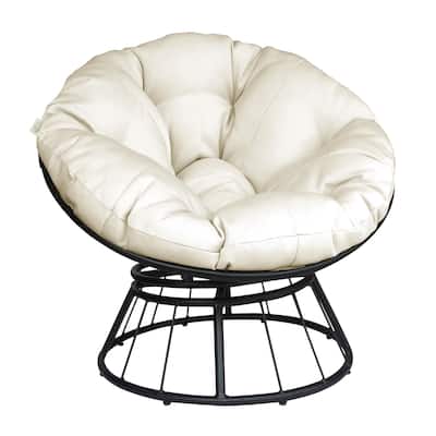 Papasan Wicker Rattan Chair Indoor,360-Degree Swivel Saucer Chair with Fluffy Cushion,Deep Seating Accent Moon Chair