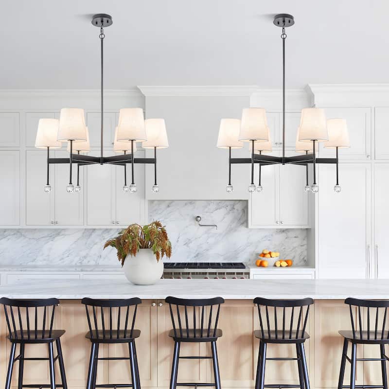 Starsky 6 - Light Dimmable Classic / Traditional Chandelier With White Linen Shades