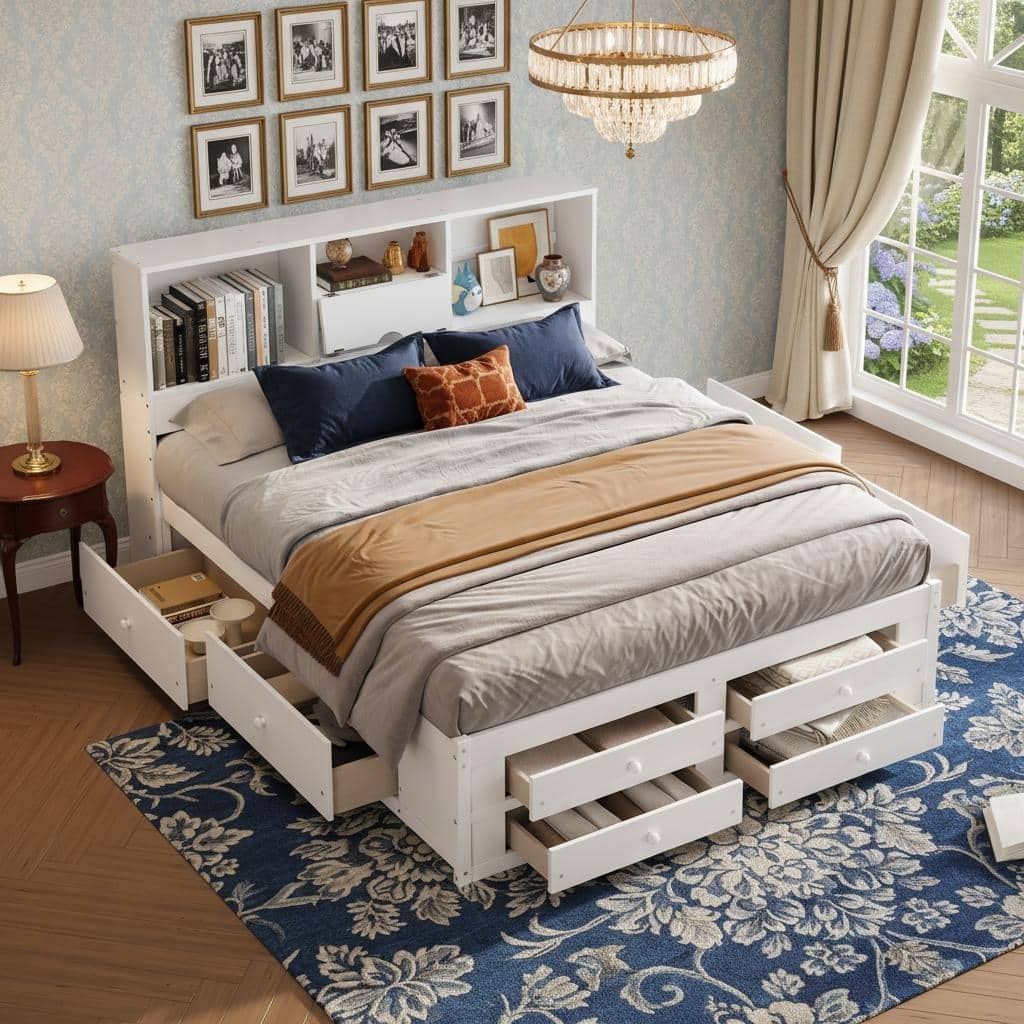 Platform Bed with Storage Headboard and 8 Spacious Drawers by Harper&Bright Designs