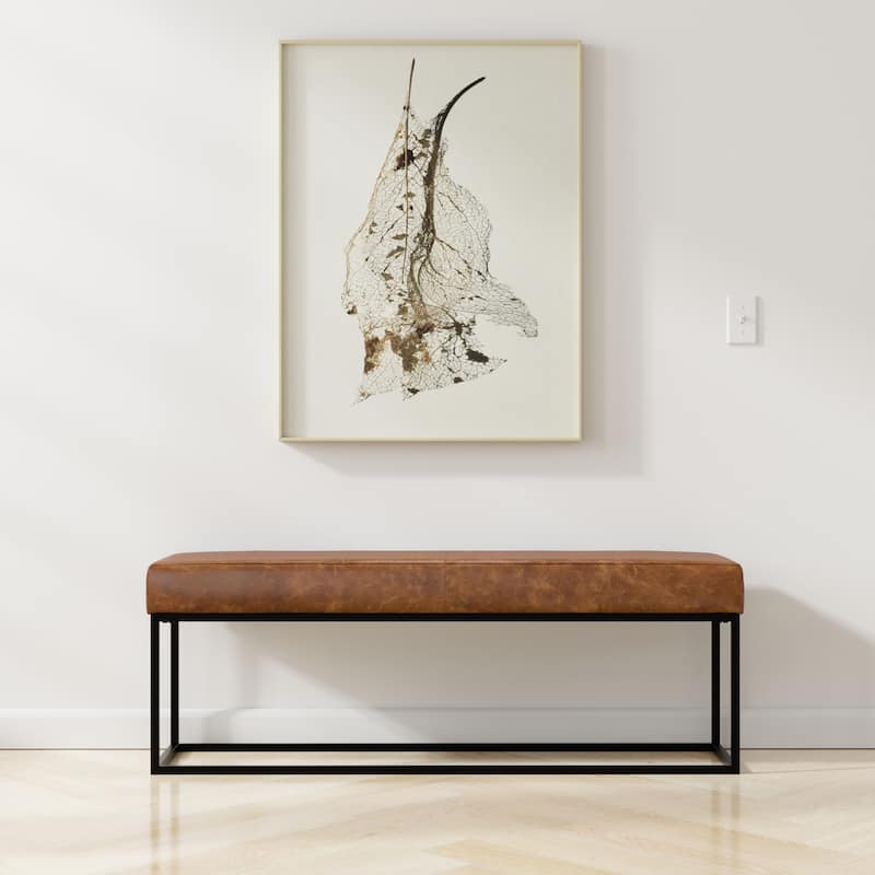 WYNDENHALL Gwendolyn 56 inch Wide Modern Rectangle Ottoman Bench in Tan Genuine Leather - Tan