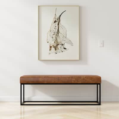 WYNDENHALL Gwendolyn 56 inch Wide Modern Rectangle Ottoman Bench in Tan Genuine Leather