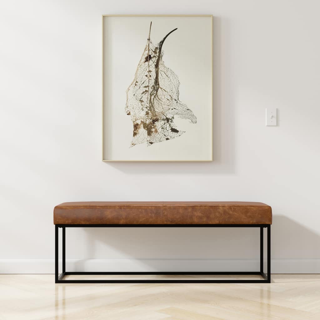 WYNDENHALL Gwendolyn 56 inch Wide Modern Rectangle Ottoman Bench in Tan Genuine Leather