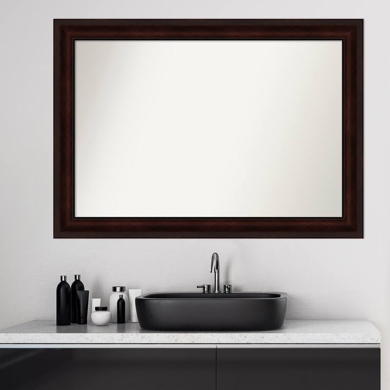 Non-Beveled Bathroom Wall Mirror - Coffee Bean Brown Frame
