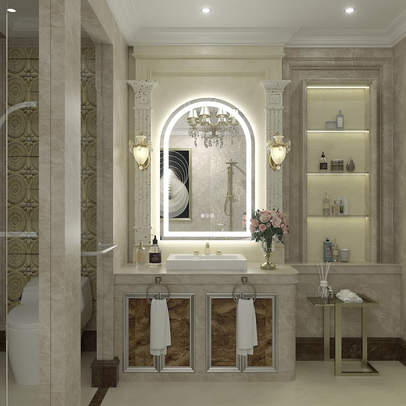 UL Certified Arched LED Anti-fog Tempered Glass Wall Bathroom Vanity Mirror