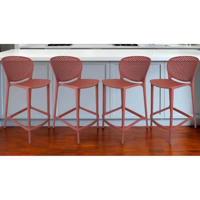 HomeRoots Set of Four 30" Orange Heavy Duty Plastic Low Back Bar Height Bar Chairs